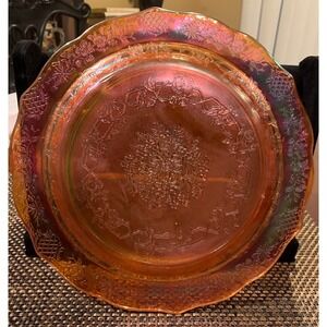 1930's Federal Glass Normandie 11" Oval Platter Marigold Lattice & Bouquet USA!